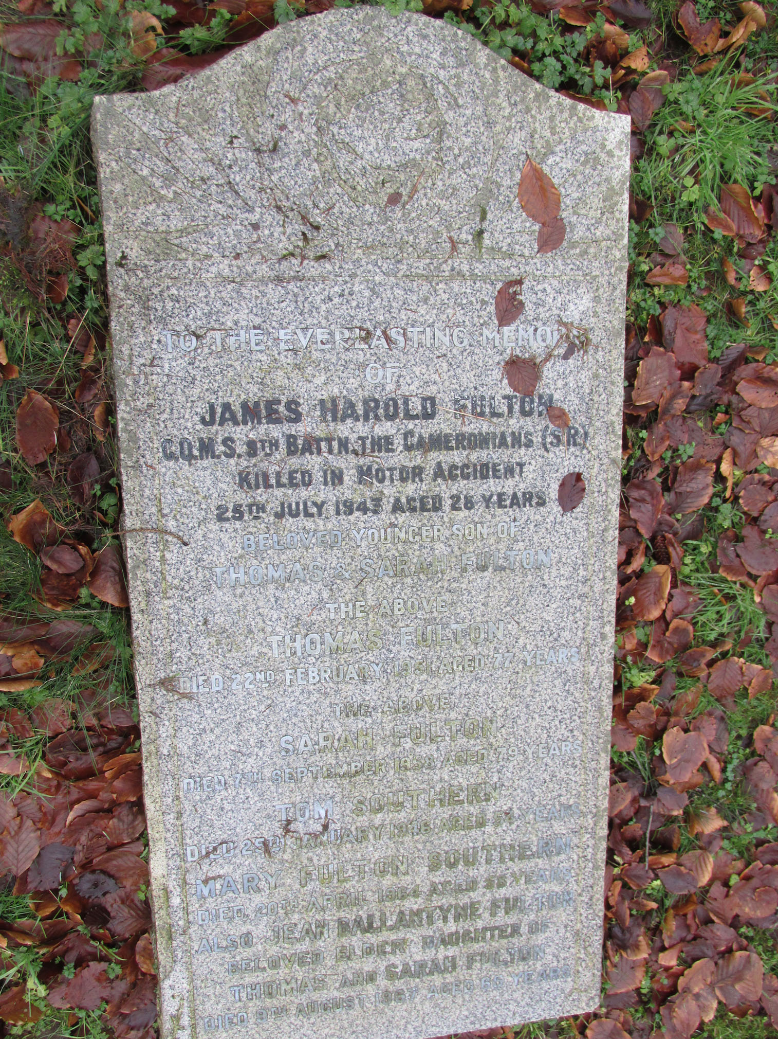 Photo of photos/Sarah Fulton died 1958 MI Eastwood Old Cemetery (Glasgow)